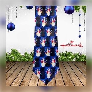 🎄 HALLMARK || Holiday Tradition Silk Snowman Plaid Necktie-